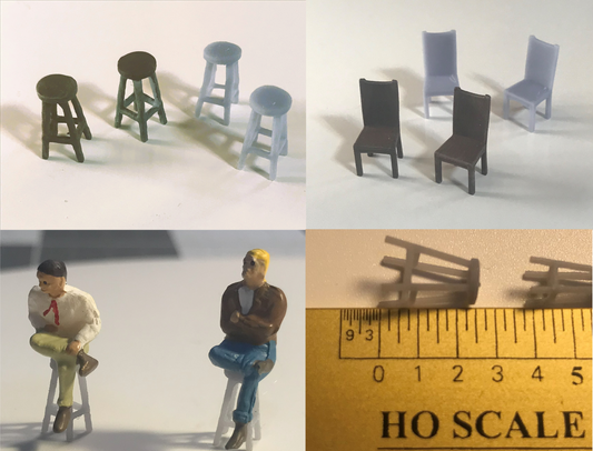 HO Chairs (4) and Barstools (4) - HO Scale